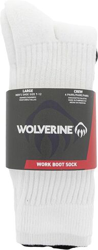 Wolverine Men's Cotton Boot Crew Socks - 4 Pairs - Breathable Cotton Cushioning in Saudi Arabia