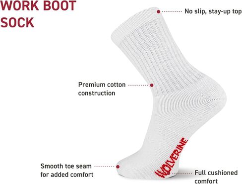 Wolverine Men's Cotton Boot Crew Socks - 4 Pairs - Breathable Cotton Cushioning in Saudi Arabia
