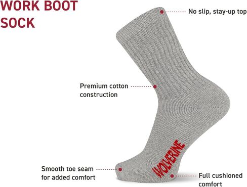 Wolverine Men's Cotton Boot Crew Socks - 4 Pairs - Breathable Cotton Cushioning in Saudi Arabia