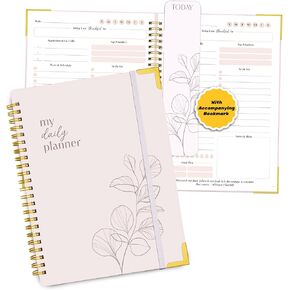 Decorably 60 Sheets Daily Planner Undated with Gold Corners, 6.4x8.5in Aesthetic Spring-Bound Daily Planner To Do List Notebook with Simplified Sections and Inspirational Quotes, Checklist