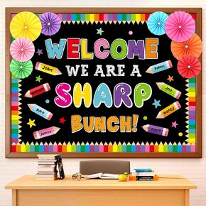 3D Pencil Bulletin Board Decorations Set Welcome We Are a Sharp Bunch Back to School Classroom Decoration Colored Pencil Bulletin Board Border Cut out Letter Kindergarten Preschool Elementary
