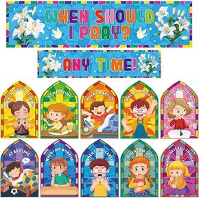 When Should I Pray Cutouts for Classroom Bulletin Board Decor Christian Bulletin Board Set for Sunday School Decorations Religious Prayer Cutouts Posters for Classroom Home Wall Decorations