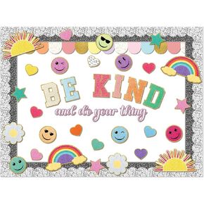 93 Pcs Composition Notebook Classroom Decor Pastel Be Kind Bulletin Board Set Smile Face Back to School Border Decoration for School Party First Day of Class
