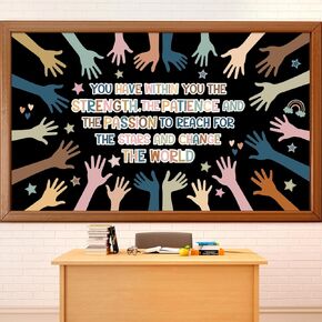 Boho We Can Change The World Bulletin Board Set Student Diversity Bulletin Board Colorful Handprint Themed Back to School Cutouts Decorations Boho Motivational Hands Cutouts for School Wall Decor