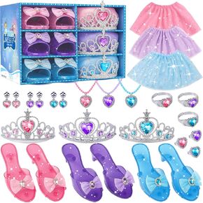Princess Dress Up Toys, Includes Colorful Skirt, Crown, Shoes, Accessories, Suitable for Girls 3-6 Toddler Role Play Gifts Birthday Party Favors