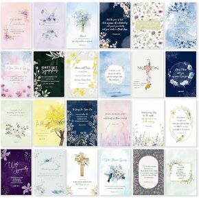 24 Pack Floral Religious Sympathy Cards with Self-adhesive Envelopes, 4"x6" Boxed Blessing Christian Condolences Cards for Loss with Sentiments Inside, 24 Bible Verses, 24 Designs, No Repeats