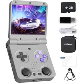 Miyoo Flip V2 Retro Handheld Game Console, Mini Video Gaming Console, 3.5'' Retro Gaming Console with IPS Screen 64G TF Card 4000+ Classic Games 20+ Emulators 3000mAh Battery Linux System-Gray