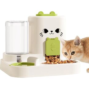 1.6L Auto Gravity Pet Feeder and 0.6L Water Dispenser Set, Automatic Pet Food Water Dispenser, Cage Cat Dog Food and Water Dispenser for Kitten Puppy Bunny Guinea Pig (Green)