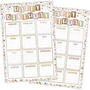 2Pcs Boho Confetti Happy Birthday Chart Poster Set Class Confetti Birthday Calendars Chart Bulletin Board Posters for Back to School Classrooms Kids Nursery Homeschool Kindergarten