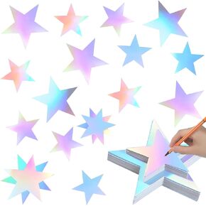 Fuutreo 108 Pcs Iridescent Stars Cutouts Assorted Size Paper Star Accents Double Printed Silver Laser Star Cut Outs Decorations with Stick Dots for Bulletin Board Wedding Holographic Party Supplies