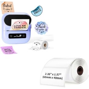 M220 Bluetooth Label Maker, Sticker Maker Support Printing 0.78-3.14 inch, Barcode Printer for Small Business & Home, with 1 Roll 2.36" x 1.57" Thermal Sticker Labels