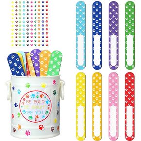 Ireer 122 Pcs Paw Prints Flip Name Sticks with Box and Sticker for Classroom Talking Flip Sticks Teacher Student Management Grouping Counting Tool for Educational and Learning Classroom Supplies