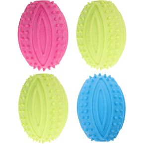 UEETEK Dog Rugby Ball Chew Toys : 4Pcs Interactive Dog Toys High Bounce Football for Puppy Teething Playing Training, 3.74x2.28x2.28 inch (Random Color)