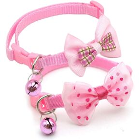 Pink Puppy Collar with Bell & Bow, 2-Pack Bowtie Cat Collar with Bells, Tiny Female Dog Collar for XXS Xs Small Pet Girl Dogs Kitten