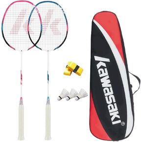 Kawasaki Badminton Set Professional Graphite Badminton Racket Lightweight & high Performance for Sports, Training and Entertainment Including 3 Badminton shuttlecocks & 2 overgrips & Carrying Bag