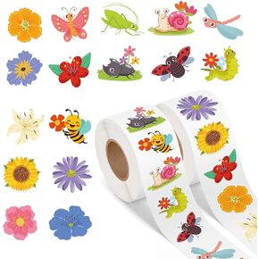 2 Rolls Spring Stickers for Kids, 1000PCS Summer Flowers Butterfly Insect Colorful for Envelopes Gifts Decor Reward Sticker in 16 Design,Incentive Sticker for Classroom,Animal Stickers for Toddlers
