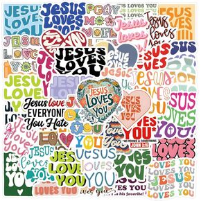 Inspirational Christian Jesus Loves You Stickers, 55PCs Emotional Support Phrases Stickers for Laptop Water Bottle, Vinyl Religious Faith Decals for Hydro Flask, Scrapbook, Phone, Guitar(JesusLove55)