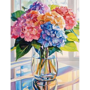 QENSPE Hydrangea Diamond Painting,Diamond Art Kits for Adults,DIY 5D Round Full Drill Diamond Art for Beginners,Diamond Dots for Adults,Home Wall Decor 12x16 inch
