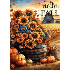 Fall Farm Sunflower Pumpkin Diamond Art Kits for Adults, 5D Diamond Painting Kits for Adults Beginners, DIY Full Round Drill Diamond Dot Painting Gem Art Kits for Adult, Home Wall Decor 11.8x15.7 Inch