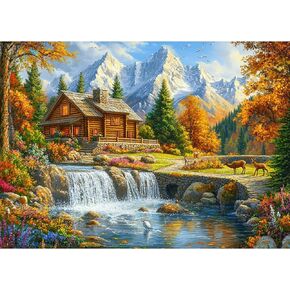 KEYIFA Snowy Mountains Diamond Art Kits, 5D DIY Diamond Painting for Adults, Round Full Drill, Chalet Diamonds Dots Mosaic Painting, Crystal Gem Arts Craft for Home Wall Decor 12x16 in