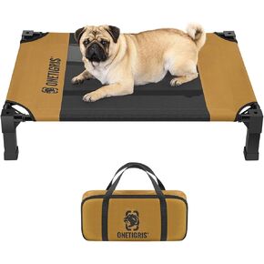 ONETIGRIS Elevated Dog Cot, Raised Bed for Medium Large Dogs Indoor Outdoor Cooling Elevated Dog Beds with Breathable Teslin Mesh and No-Slip Feet (Brown, Large)