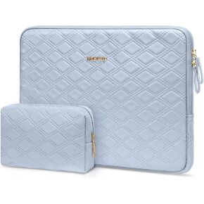 MOSISO Laptop Sleeve Compatible with MacBook Air/Pro, 13-13.3 inch Notebook, Compatible with MacBook Pro 14 M4 M3 M2 M1 2025-2021, Waterproof Rhombus PU Leather Padded Bag with Small Case, Pearl White