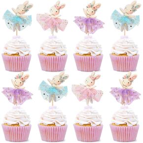 30 PCS Easter Cupcake topper Bunny Cupcake Toppers Easter Egg Cupcake Topper Rabbit Party Cake Topper Decorations (Brown) (Style 4)