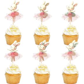 30 PCS Easter Cupcake topper Bunny Cupcake Toppers Easter Egg Cupcake Topper Rabbit Party Cake Topper Decorations (Brown) (Style 4) in Kuwait