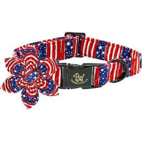 Elegant little tail Independence Dog Collar, Patriotic Pet Collar with Bow Tie American 4th of July Holiday Cotton Soft Boy Girl Adjustable Dog Collars for Medium Dogs