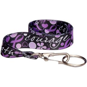 Fundraising For A Cause Purple Ribbon Lanyard - Hope, Strength, Love