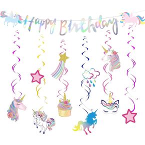 Rainbow Horse Birthday Banners Rainbow Horse Hanging Swirl Decorations rainbow Theme Party Decorations Sign Decor for Women Men Girl Boy Party Supplies
