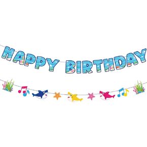 Shark Birthday Banner- Ocean Baby Happy Birthday Banner, Under the Sea Birthday Decorations for Boys, Cartoon Themed Happy Birthday Sign for Boys 1st 2nd 3rd Party Baby Shower