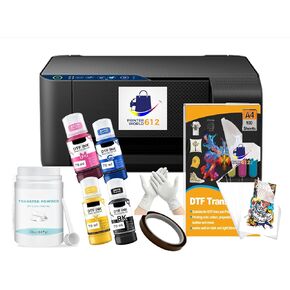 Super-Tank DTF T-Shirt Printer with DTF Ink and Powder Pack for Heat Transfers, Easy Filling, Built-in Scanner and Copier - New, Medium DTF Conversion Printer