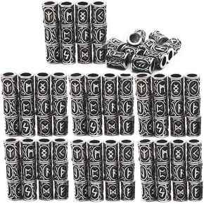 72 Pieces Norse Viking Rune Beads Hair Beard Pendant Antique DIY Bracelet Jewelry Pendants, Silve