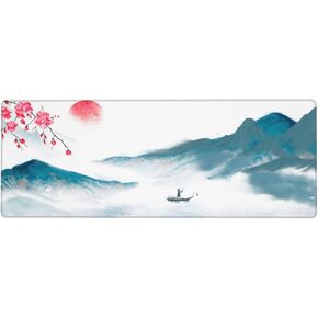 Mousepad, Gaming Mouse Pad with Japanes Ink Painting Pattern, Extended Gaming Mouse Mat Pad, Large Desk Mat Pad for Desk for Women, XXL Mouse Pad Non-Slip Base and Stitched Edge 31.5×12in