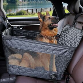 Dog Car Seat for Large Dogs, Dog Car Seat Cover for Back Seats, Rear Pet CarSeat with Safety Belt, Waterproof Fabric & Breathable Mesh, Back Seats Cover for Dogs Under 40lbs (Large, Black)