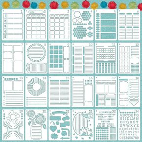 Journal Stencils, 24PCS 7x5 Planner Stencils for Crafts Reusable, Layout & Tracker Patterns, for Daily Planner, Weekly Schedule, Habit Tracker, Study Notes, Meeting Minutes & Personal Diary