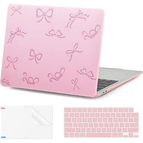 EooCoo Case Compatible with MacBook Air 13 inch M4 2025 2024 2023 2022 M3 M2 A3240 A3113 A2681, Air 13.6" Laptop Hard Shell Case + Keyboard Skin Cover + Screen Protector, Matte Pink Bow