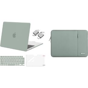 MOSISO Compatible with MacBook Air 13.6 inch Case 2022-2024 A2681 M2, Plastic Hard Shell Case&Vertical Sleeve Bag with Pocket&Keyboard Skin&Screen Protector&Type C Adapter 2 Pack, Antique Green