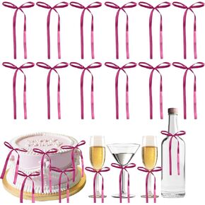 30PCS Bow Cupcake Toppers Bowknot Ribbons Coquette Cake Toppers Bow High Footed Cup Party Decorations Bridal Princess Cake Dessert Picks for Birthday Wedding Party Supplies 4"x6" (Red)