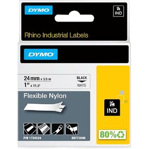 DYMO Industrial Labels, 1", Flex Nylon, Black on White, 1734524