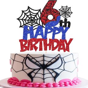 Rsstarxi 1 Pack Happy 4th Birthday Cake Topper Glitter Spider Web Cake Pick Superhero Spider Party Cake Decorations for Children Kids Boys Happy 4th Birthday Party Cake Decorations Supplies