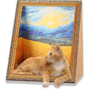 Oil Painting Cat House with Scratcher,Cat Bed Art Picture Frame Scratching Board Playing Tent Box, Assemble Kitty Couch Cave Condo Creative Pets Furniture - Kitty Living in Famous Painting