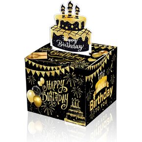 Birthday Money Box for Cash Gift Pull, Money Holder Box with Pull Out Happy Birthday Card and 30Pcs Transparent Bags, Happy Birthday Surprise Gift Box for Any Age Group