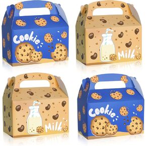 Milk Cookies Party Treat Boxes 16 PCS, Milk and Cookies Theme Birthday Party Gift Boxes Cardboard Candy Cookies Box with Handles Goodie Bags for Kids