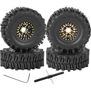 Brass 1.0 Beadlock Wheels Tires for RC Crawler Car 1/18 TRX4M,1/24 SCX24,RC Brass 1.0 in Truck Tires,7mm Hex Wheels Rims and Rubber Tires w/Sponge,4pcs
