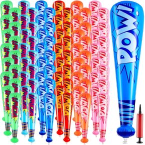 Seematn 100 Pieces Pow Inflatable Baseball Bats 17 Inch Inflatable Toy Bats for Kids Baseball Party Decoration Favor Carnival Birthday Party Supplies Prizes Sports Theme Toys, 4 Colors