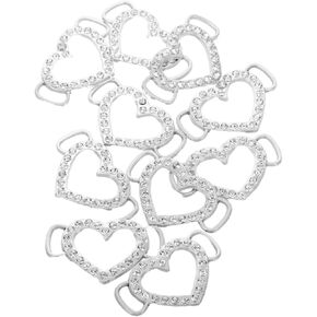 10pcs على شكل قلب الابازيم راينستون زخرفية الشريط الزخرفي لدعوات الزفاف وملحقات الملابس تصميم معدني فريد من نوعه للديكور الأنيق