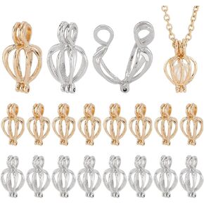 PH PandaHall 20pcs Pearl Cages Beads Holder Gemstone Cage Charm Hollow Cage Locker for 10mm Pearls Brass Cage Pendants for Necklace Earrings Jewellery Making 0.85x0.5x0.4 inch Platimun & Golden