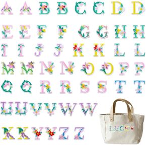 Iron on Letter Patches,52 Pieces A-Z Flower Embroidery Alphabet Patches for Clothes Backpacks Hats Shirts Decors DIY Crafts